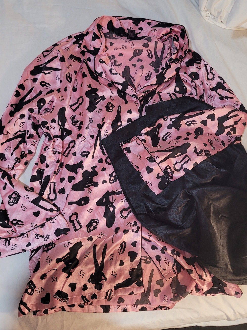 Victoria's Secret Pink and Black Printed Satin Top